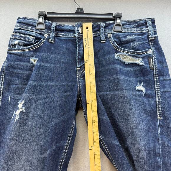Silver Jeans Women's 30x22.5 (10) Dark Blue Suki Capris Distressed Preppy Summer - Picture 11 of 13